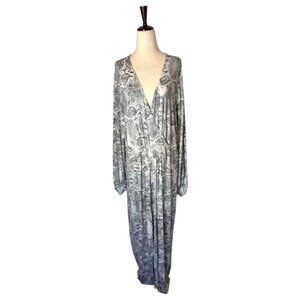 Haute Hippie Dress Women 3X Gray Snakeskin Jersey Tribe Maya‎ V Neck Maxi Jungle